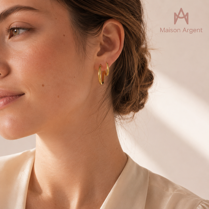 Boucles d'oreilles créoles en argent 925, design simple et empilable, couleur or pour femme