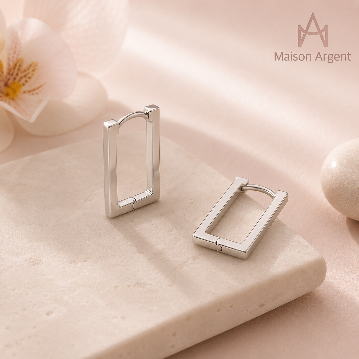 Boucles d'oreilles créoles rectangulaires en argent 925 pour femme - Bijoux fins et élégants