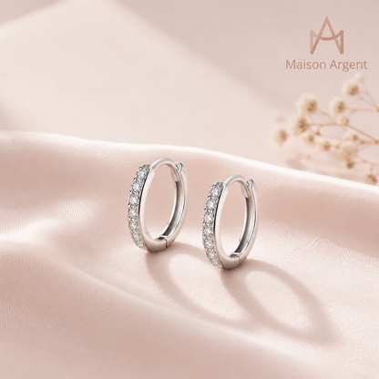 Boucles d'oreilles Créoles Scintillantes en Argent 925 - Moissanite Certifiée