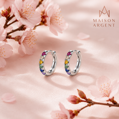 Boucles d'Oreilles Créoles Argent 925 Zircon Rond Coloré - Empilables et Tendance pour Femme