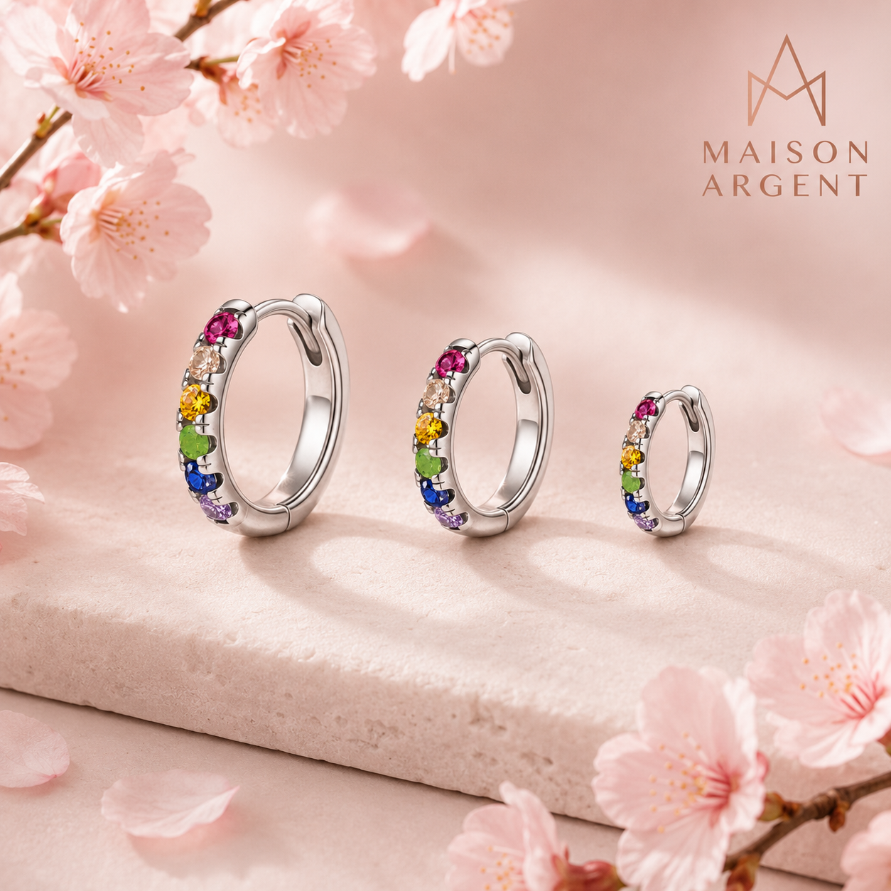 Boucles d'Oreilles Créoles Argent 925 Zircon Rond Coloré - Empilables et Tendance pour Femme