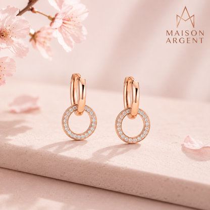 Boucles d'oreilles Créoles Classiques Argent 925 Rose Gold Femme