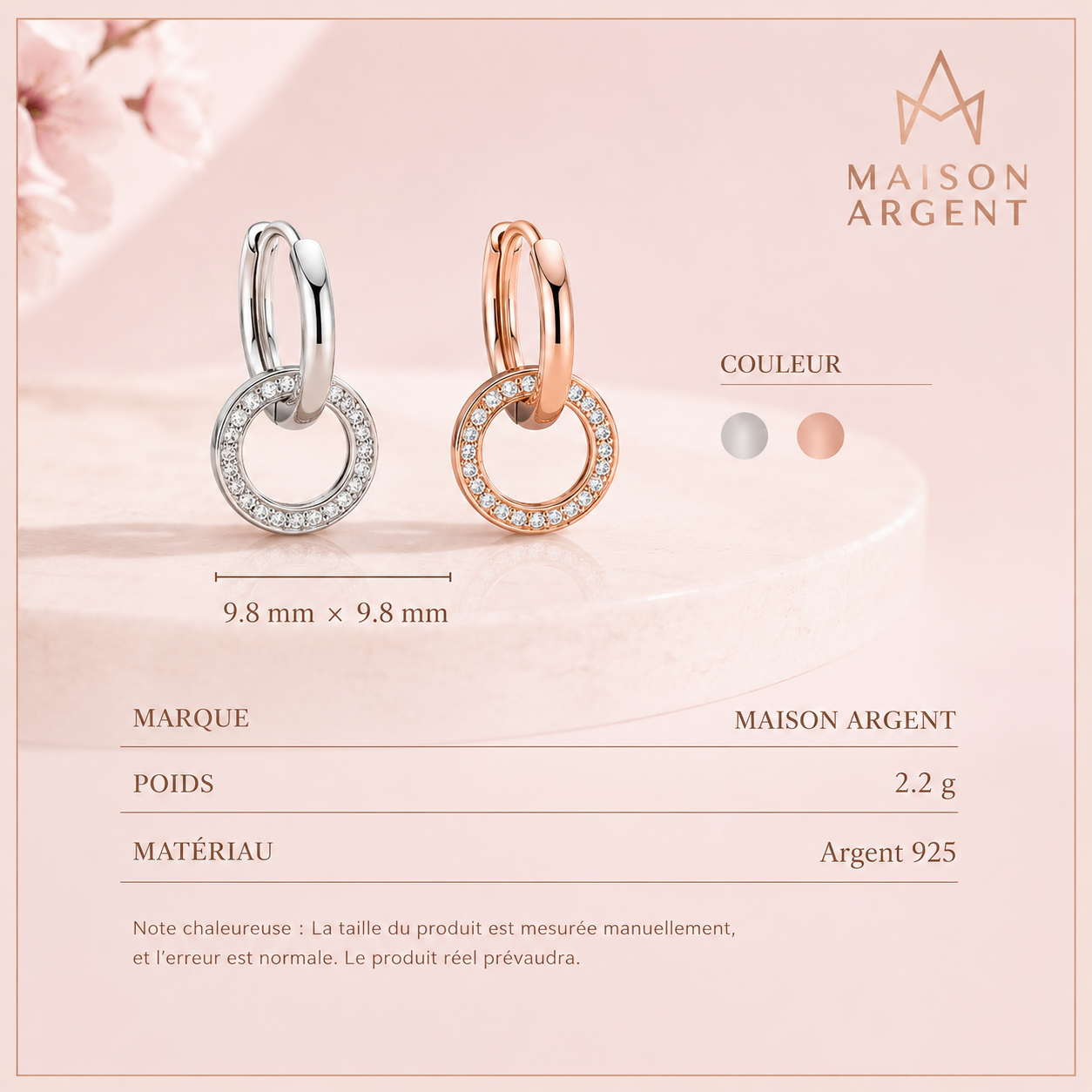 Boucles d'oreilles Créoles Classiques Argent 925 Rose Gold Femme
