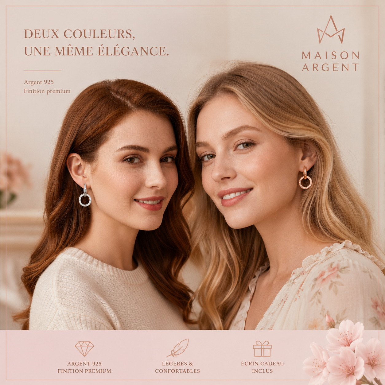 Boucles d'oreilles Créoles Classiques Argent 925 Rose Gold Femme