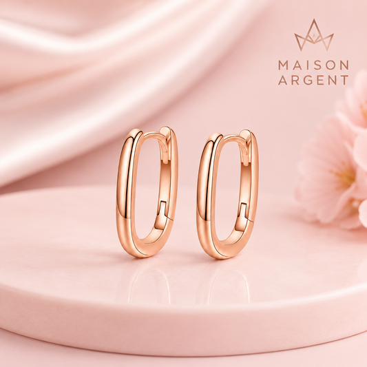 Boucles d'Oreilles Argent Sterling 925 Ovale Minimaliste Femme - Bijoux Fins Cadeau