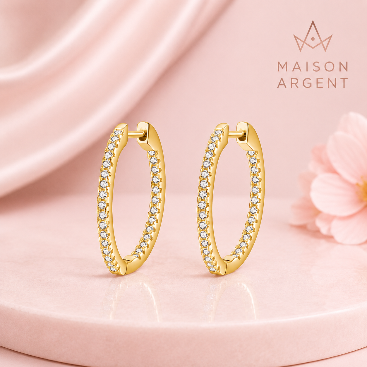 Boucles d'Oreilles Créoles Argent 925 Scintillantes Zirconium pour Femme
