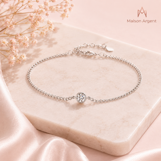 Bracelet Moissanite Élégant en Argent 925 pour Femme - Bijou de Mariage Raffiné 0.25 ct