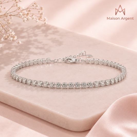 Bracelet Tennis Rond en Argent Sterling 925 Zircone Cubique - Bijou Fin pour Femme
