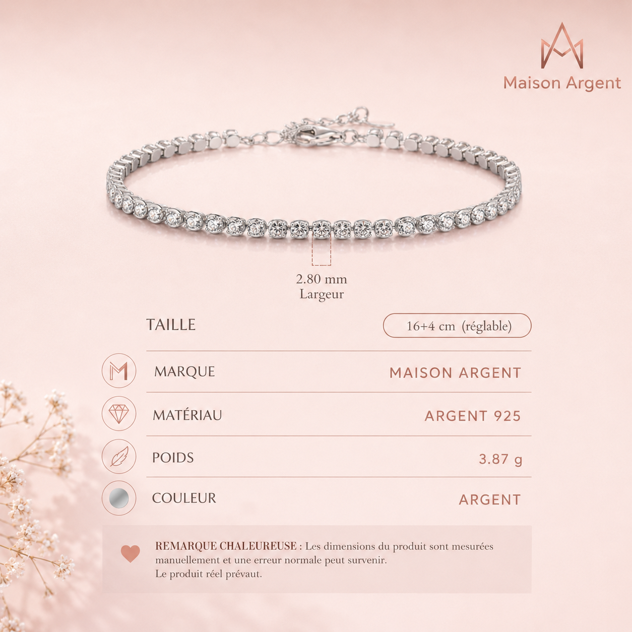 Bracelet Tennis Rond en Argent Sterling 925 Zircone Cubique - Bijou Fin pour Femme