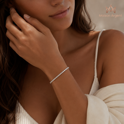 Bracelet Tennis Rond en Argent Sterling 925 Zircone Cubique - Bijou Fin pour Femme