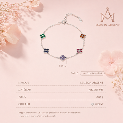 Bracelet Trèfle à Quatre Feuilles en Argent Sterling 925 pour Femme - Zircone Colorée, Charme Empilable