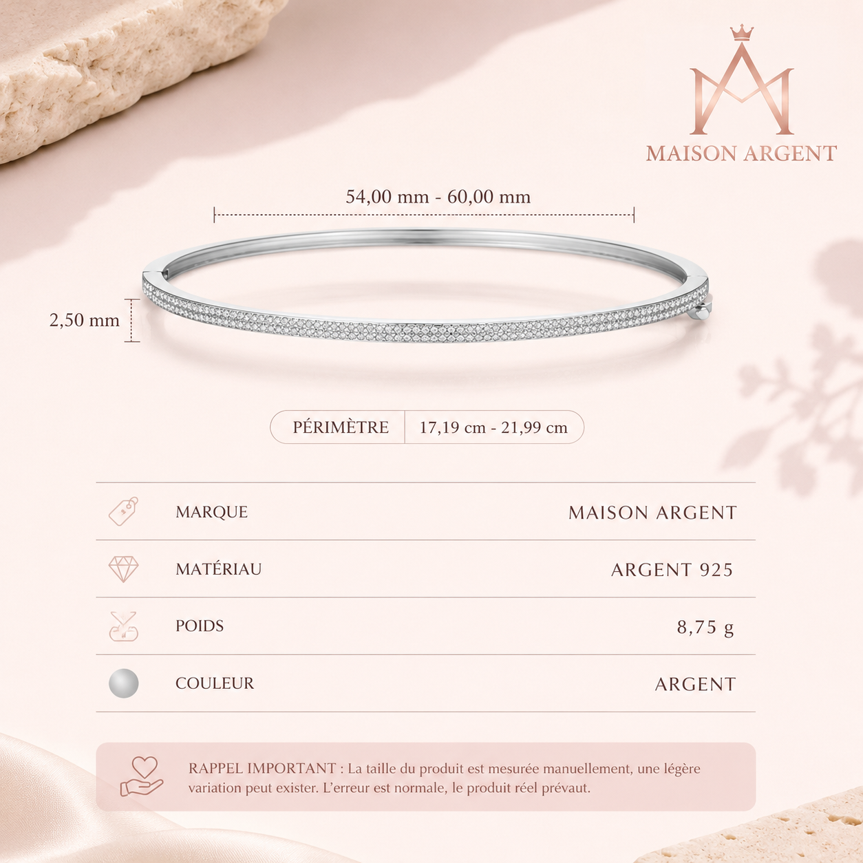 Bracelet Jonc Argent 925 Luxe Rond Scintillant CZ pour Femme - Bijou Fin Cadeau Mariage
