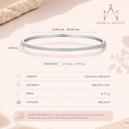 Bracelet Jonc Argent 925 Luxe Rond Scintillant CZ pour Femme - Bijou Fin Cadeau Mariage