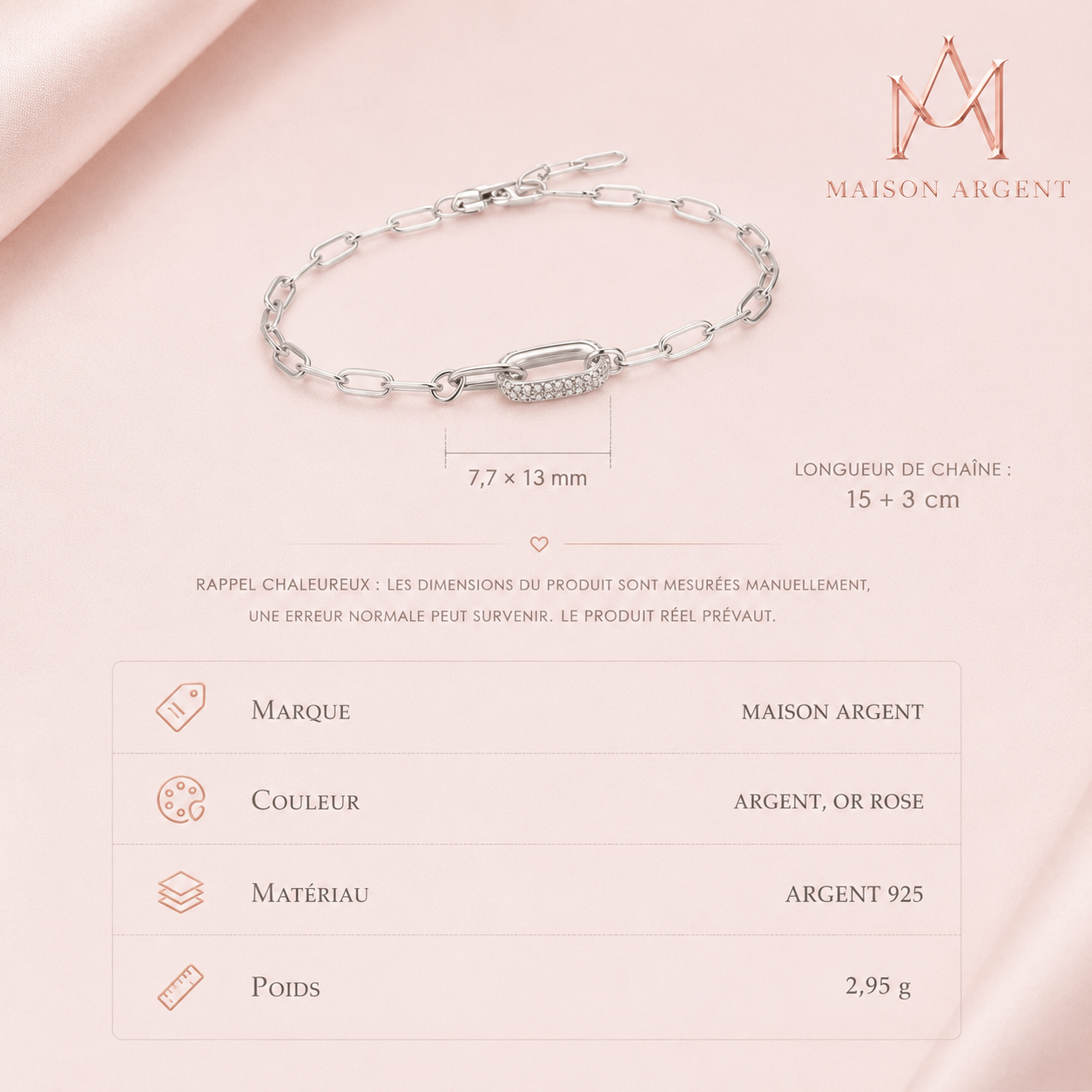 Bracelet Géométrique en Argent Sterling 925 pour Femme - Zircone & Maillons Fins