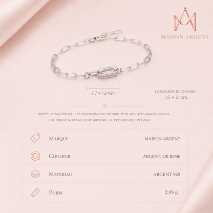 Bracelet Géométrique en Argent Sterling 925 pour Femme - Zircone & Maillons Fins