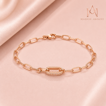 Bracelet Géométrique en Argent Sterling 925 pour Femme - Zircone & Maillons Fins