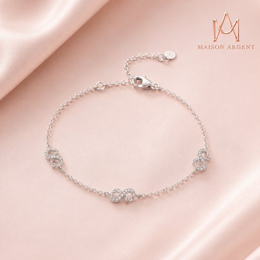 Bracelet Romantique Argent 925 pour Femme - Design Original avec Zirconium Transparent