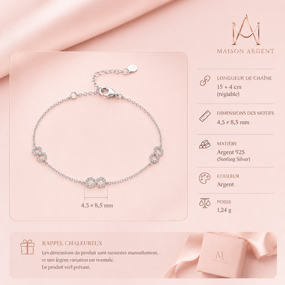 Bracelet Romantique Argent 925 pour Femme - Design Original avec Zirconium Transparent