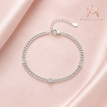 Bracelet Torsadé Moissanite Rond Plaqué Or Blanc - Argent 925 Réglable