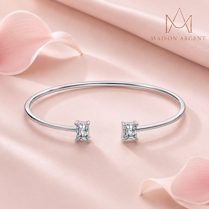 Bracelet Argent Sterling 925 Zircone Scintillante Taille Ouverte - Bijou Fin pour Femme