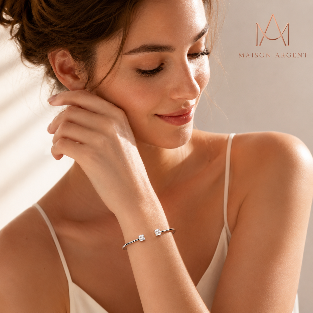 Bracelet Argent Sterling 925 Zircone Scintillante Taille Ouverte - Bijou Fin pour Femme