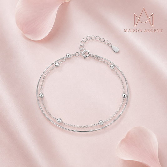 Bracelet Chaîne Serpent Double Couche Argent Sterling 925 - Bijou Fin Femme