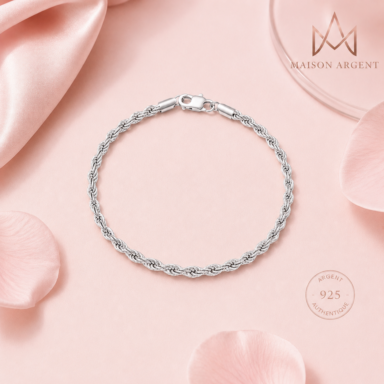 Bracelet Chaîne Corde Plaqué Or 18K - Style Simple et Quotidien - Argent 925 - Pour Hommes et Femmes
