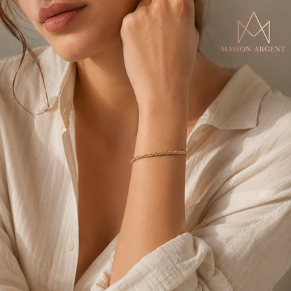 Bracelet Chaîne Corde Plaqué Or 18K - Style Simple et Quotidien - Argent 925 - Pour Hommes et Femmes