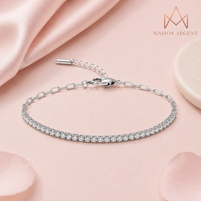 Bracelet Tennis Chaîne Trombone Plaqué Or 14K pour Femme - Argent Sterling 925