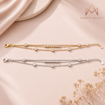 Bracelet Moissanite 3 Couches Argent Sterling 925 Réglable pour Femme
