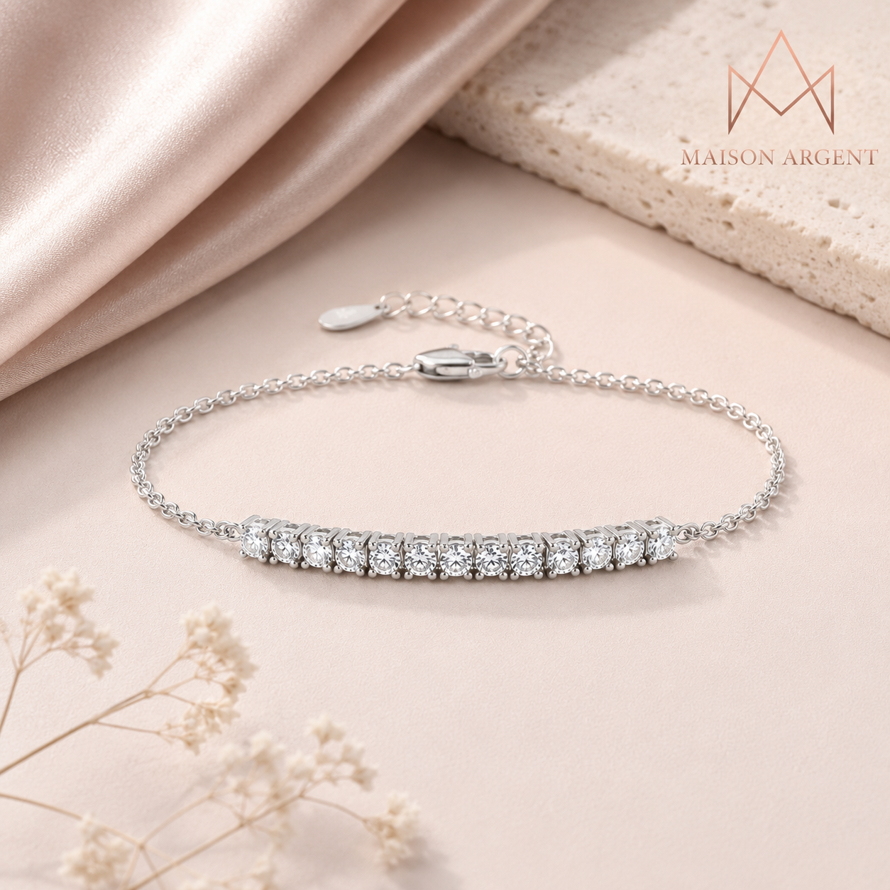 Bracelet Tennis Moissanite Plaqué Or Jaune Argent 925 Réglable Femme