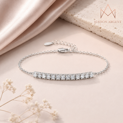Bracelet Tennis Moissanite Plaqué Or Jaune Argent 925 Réglable Femme