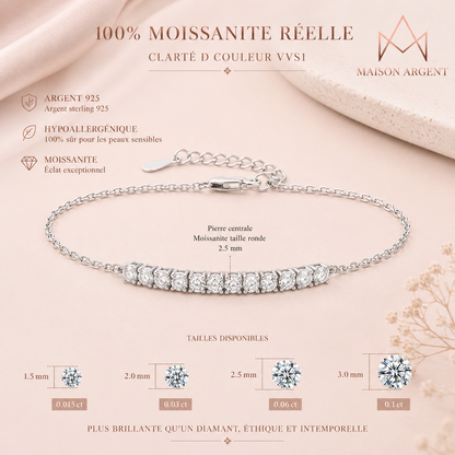 Bracelet Tennis Moissanite Plaqué Or Jaune Argent 925 Réglable Femme