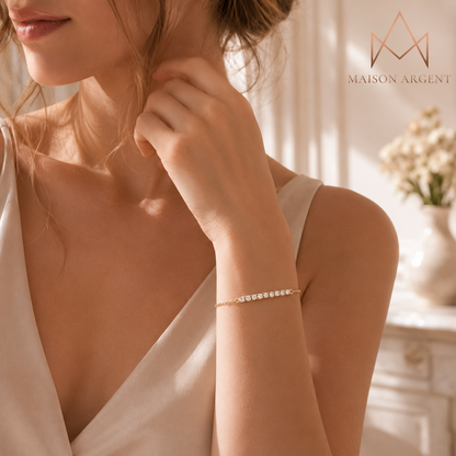 Bracelet Tennis Moissanite Plaqué Or Jaune Argent 925 Réglable Femme