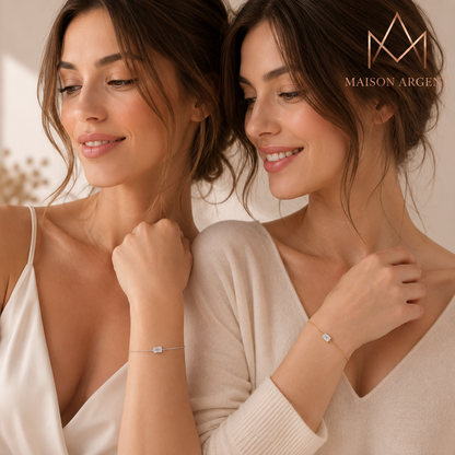 Bracelet Moissanite Émeraude 1 Carat - Argent 925 & Or 18 Carats - Chaîne Réglable & Empilable - Bijou Femme