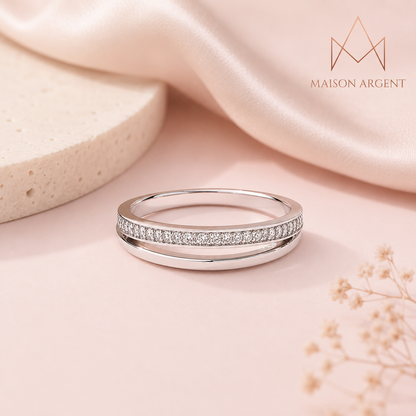 Bague Empilable Double Cercle en Argent 925 Moissanite Plaqué Or 18 Carats - Bijou Fin pour Femme