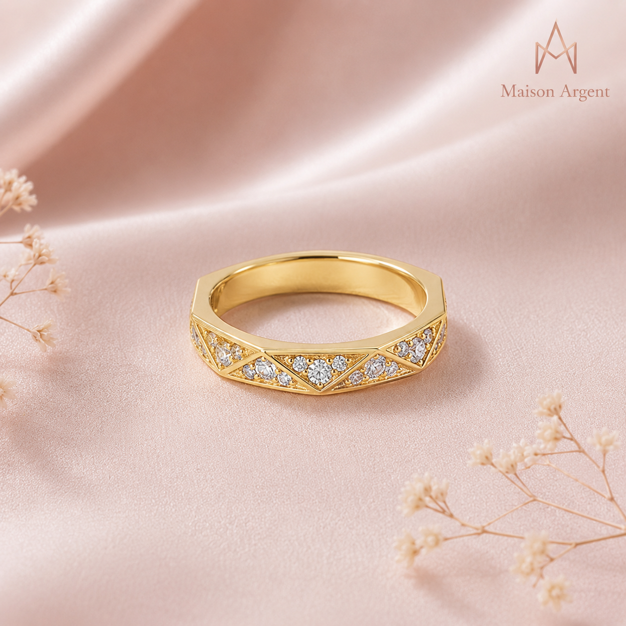 Bague Éternité Géométrique Angulaire en Argent Sterling 925 pour Femme - Plaqué Or 18 Carats, Bijou de Luxe Anniversaire