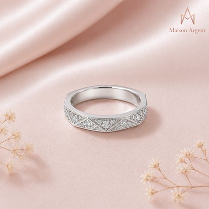 Bague Éternité Géométrique Angulaire en Argent Sterling 925 pour Femme - Plaqué Or 18 Carats, Bijou de Luxe Anniversaire
