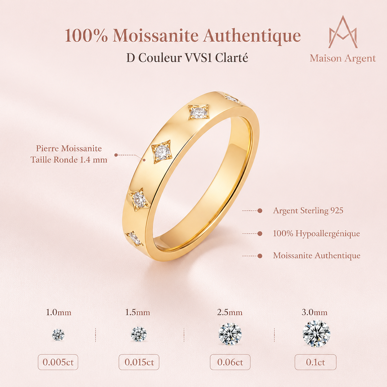 Bague Étoile en Argent Sterling 925 et Moissanite pour Femme - Bijou de Fiançailles Classique