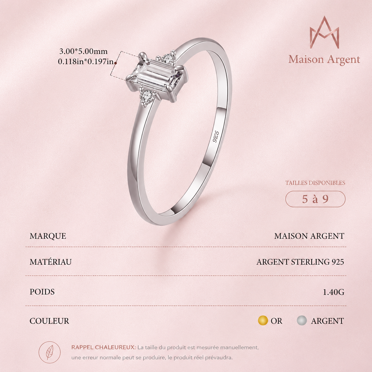 Bague Argent Sterling 925 Émeraude Zircone - Bijou Mariage Hypoallergénique Femme