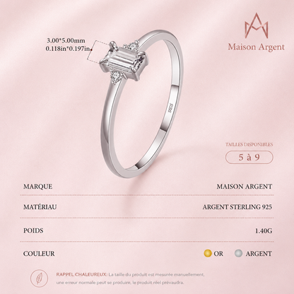 Bague Argent Sterling 925 Émeraude Zircone - Bijou Mariage Hypoallergénique Femme