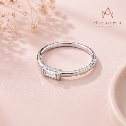 Bague Femme Argent 925 Émeraude Rectangulaire - Bijou Fin Mariage
