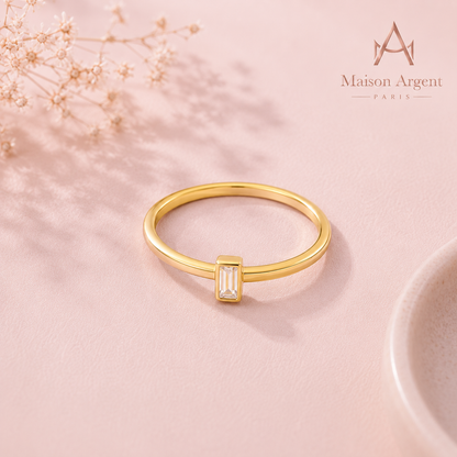 Bague Femme Argent 925 Émeraude Rectangulaire - Bijou Fin Mariage