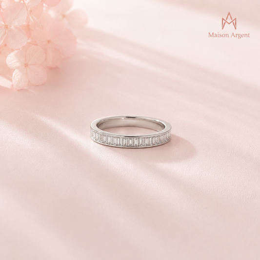 Bague Empilable Rectangulaire Moissanite D - Argent Sterling 925