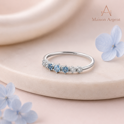 Bague fine en argent 925 avec zircon bleu - Style empilable et tendance pour femme