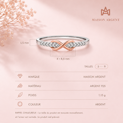 Bague Infini Romantique en Argent Sterling 925 Plaqué Or Rose