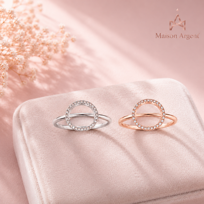 Bague Argent Sterling 925 Cercle Blanc & Rose Zircon Cubique Brillante