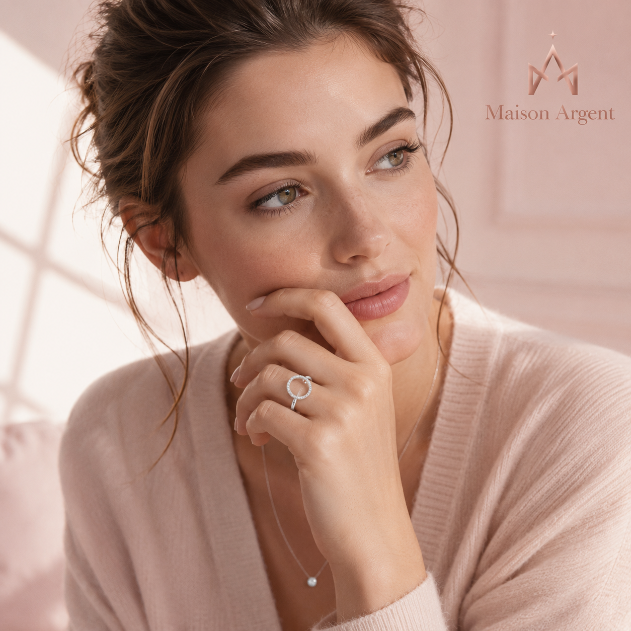 Bague Argent Sterling 925 Cercle Blanc & Rose Zircon Cubique Brillante