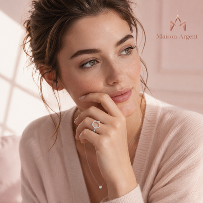 Bague Argent Sterling 925 Cercle Blanc & Rose Zircon Cubique Brillante