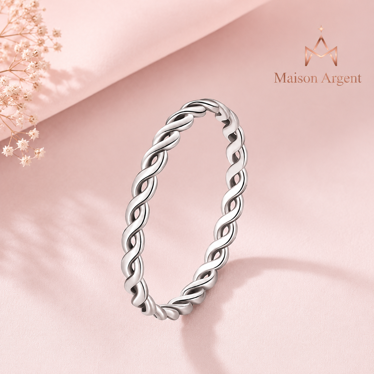 Bague Fine Torsadée en Argent Sterling 925 - Style Vintage Empilable pour Femme